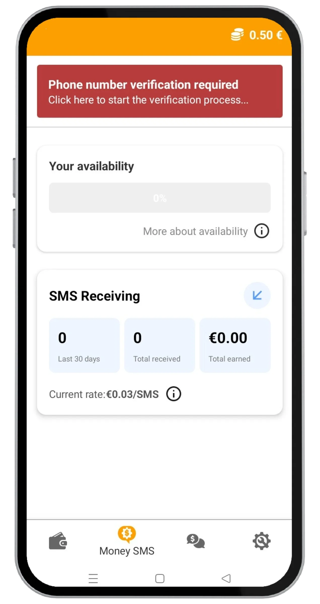 Phone verification warning on main screen